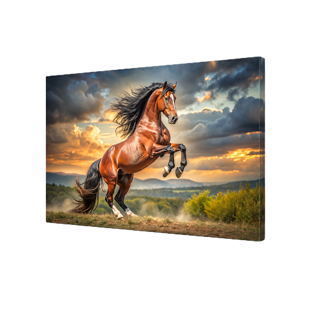 Majestic Brown Horse Wall Painting | Canvas Wall Art for Living Room, Bedroom & Office