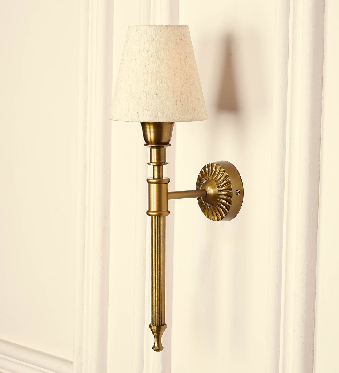 Corrugated Wall Lamp with Off White Fabric Shade