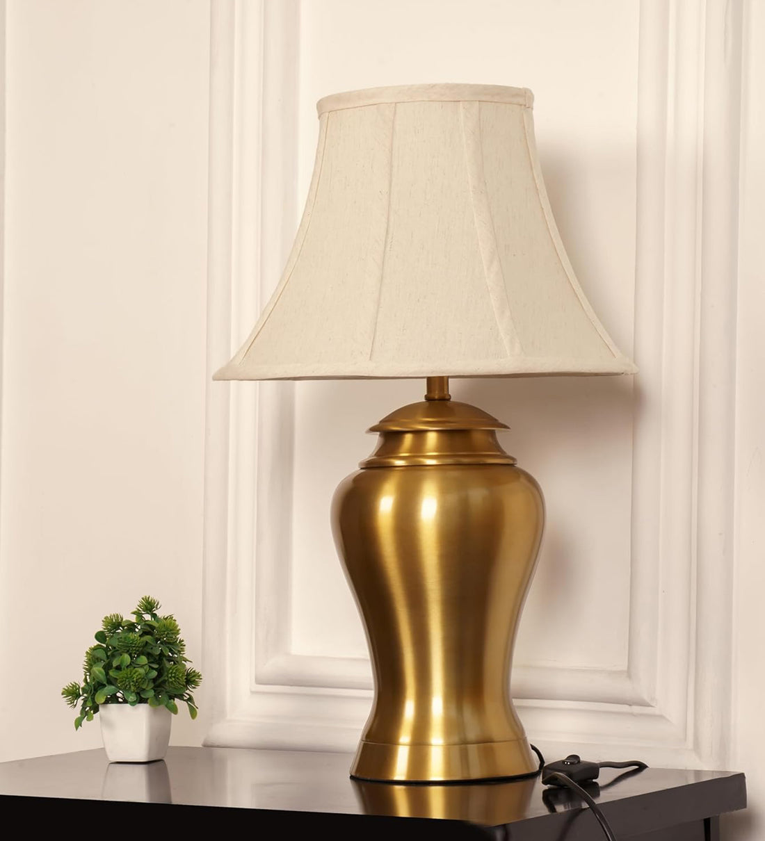 Royal Brass Antique Gold Finish Table Lamp 23 Inches Height With Off White 14 Inches Bell Diameter Lampshade
