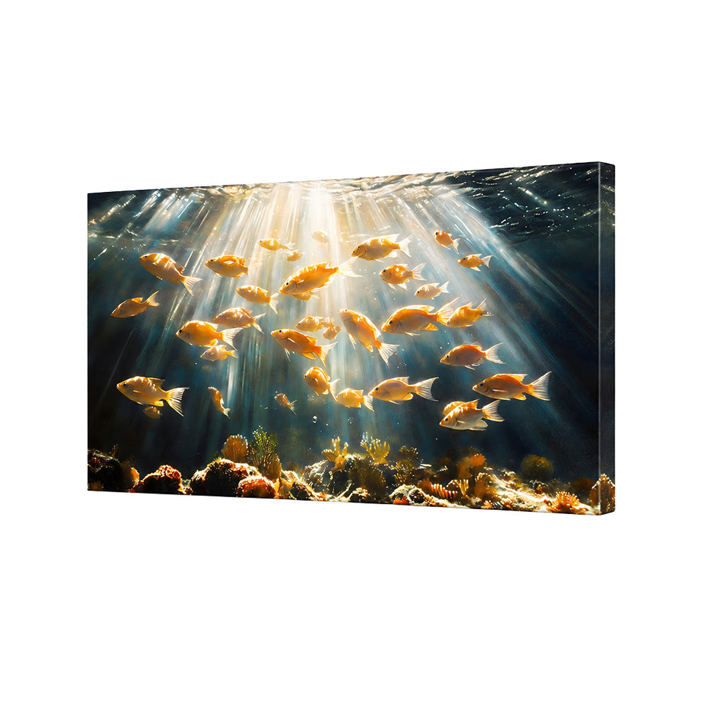 Underwater Fish School Wall Painting | Canvas Wall Art for Living Room, Bedroom & Office