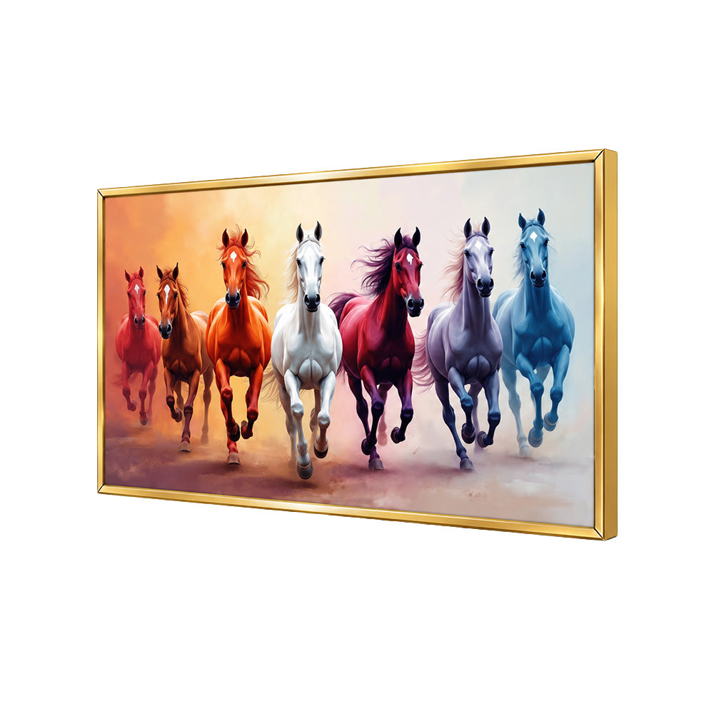 Colorful Seven Horses Wall Painting | Canvas Wall Art for Living Room, Bedroom & Office