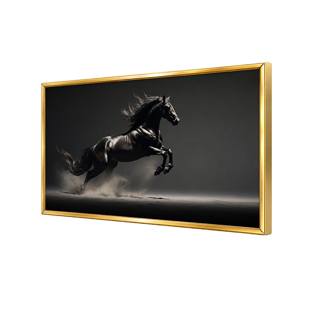 Black Running Horse Wall Painting | Canvas Wall Art for Living Room, Bedroom & Office