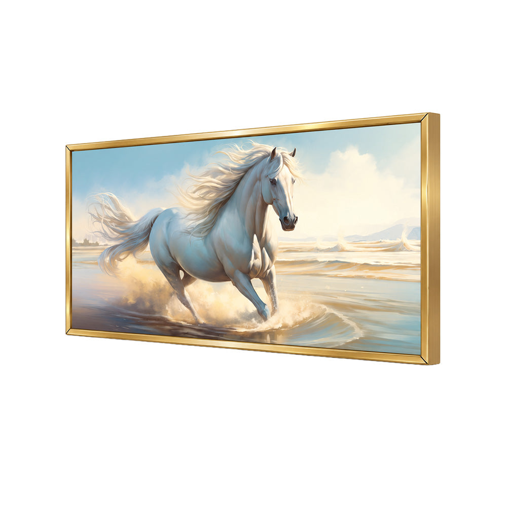 White Running Horse Wall Painting | Canvas Wall Art for Living Room, Bedroom & Office