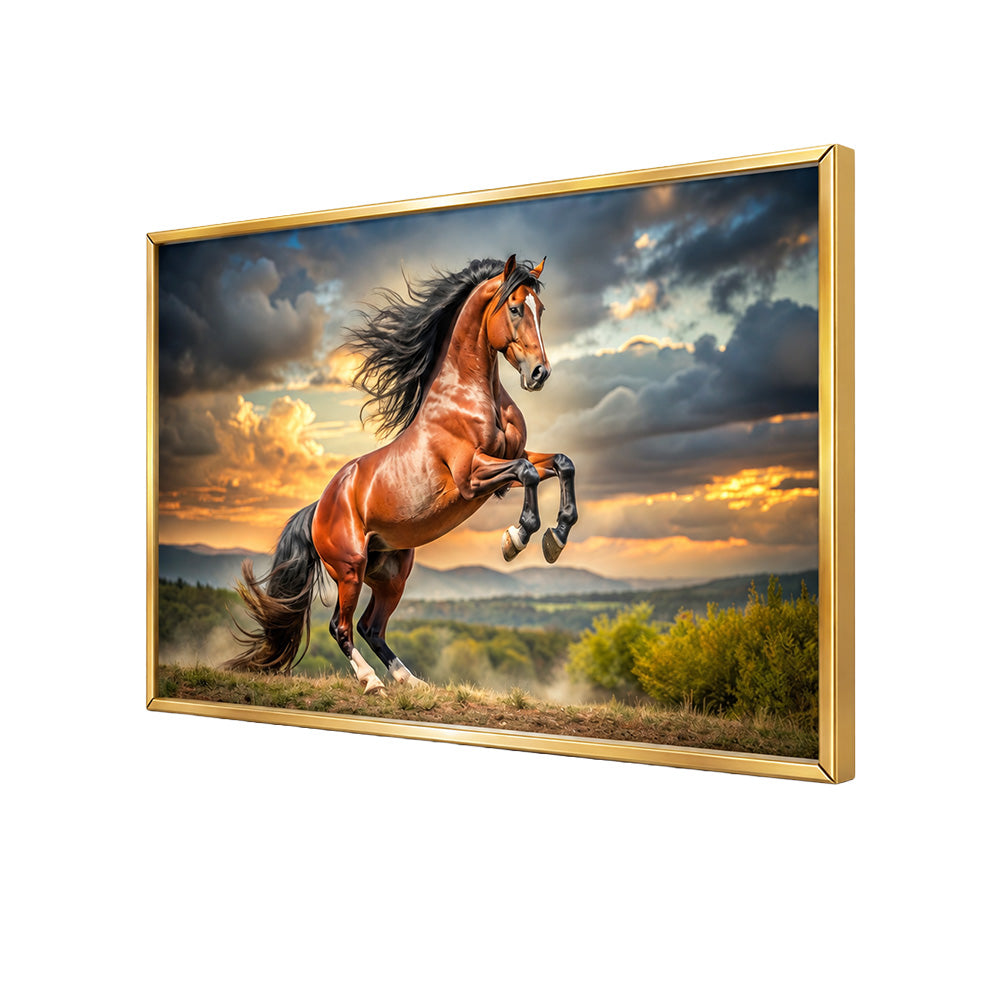 Majestic Brown Horse Wall Painting | Canvas Wall Art for Living Room, Bedroom & Office