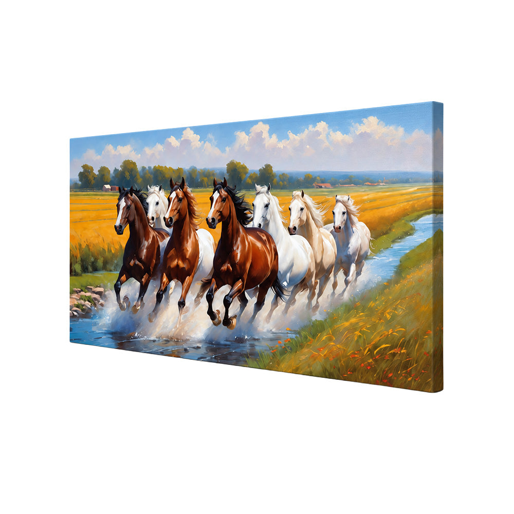 Sepia Homes Running Horses Landscape Wall Painting | Canvas Wall Art for Living Room, Bedroom & Office