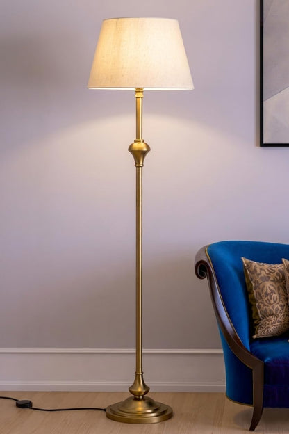 Royal Floor Lamp Antique Brass with Off White Shade