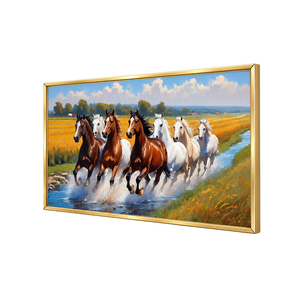Sepia Homes Running Horses Landscape Wall Painting | Canvas Wall Art for Living Room, Bedroom & Office