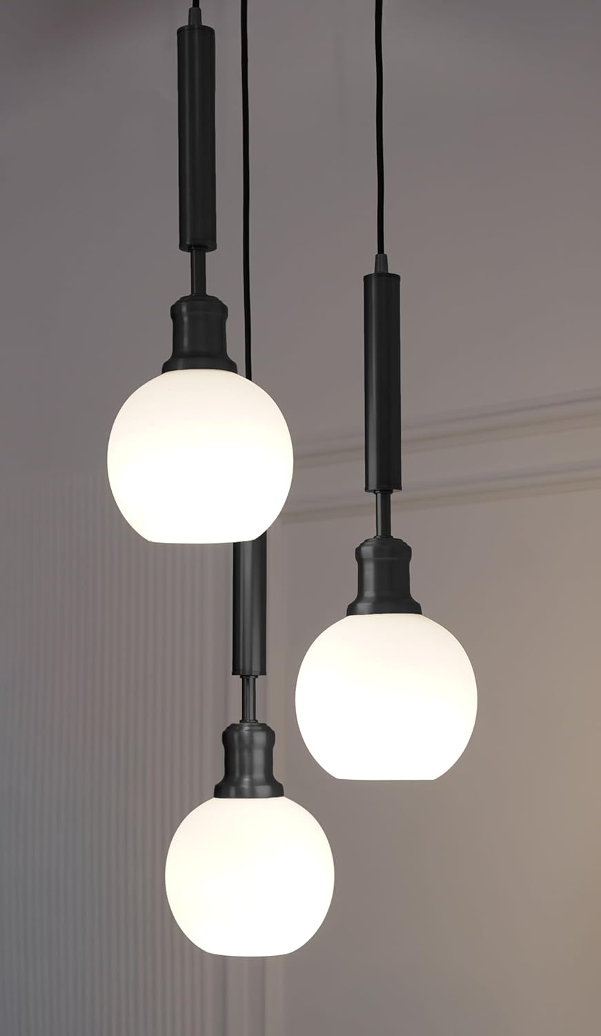 Black Triple Globe Pendant with Frosted White Glass