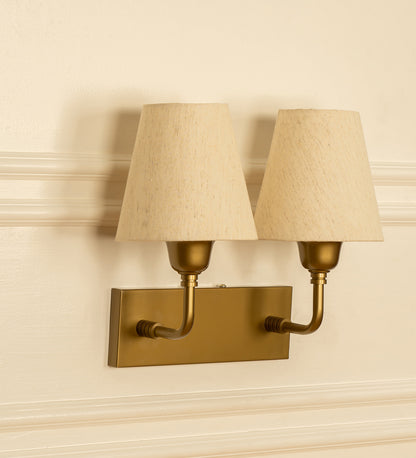 Double Elbow Wall Lamp with Off White Fabric Shade
