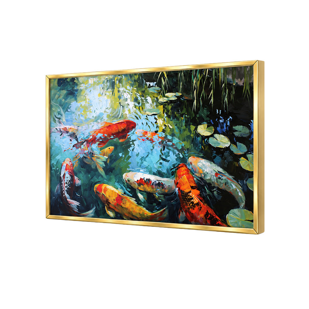 Koi Pond Nature Wall Painting | Canvas Wall Art for Living Room, Bedroom & Office