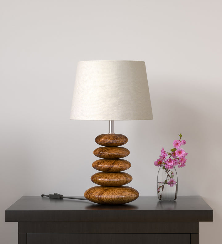 Wooden Pebble Table Lamp 18 Inches Height With 10 Inches Diameter Cream Jute Lamp Shade