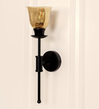 Black Spacer Wall Lamp with Crackled Cup Glass