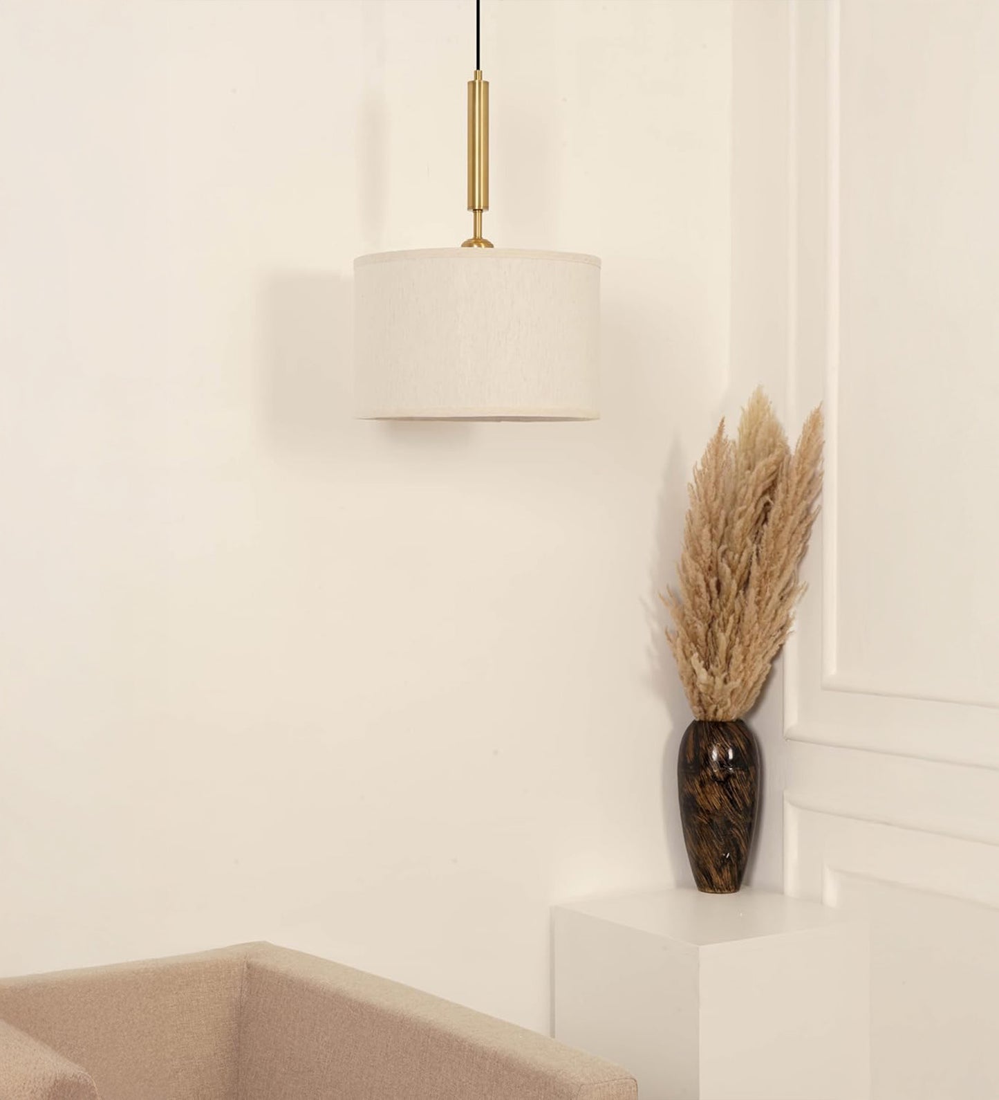 Fabric Pendant with 14" Off White Shade