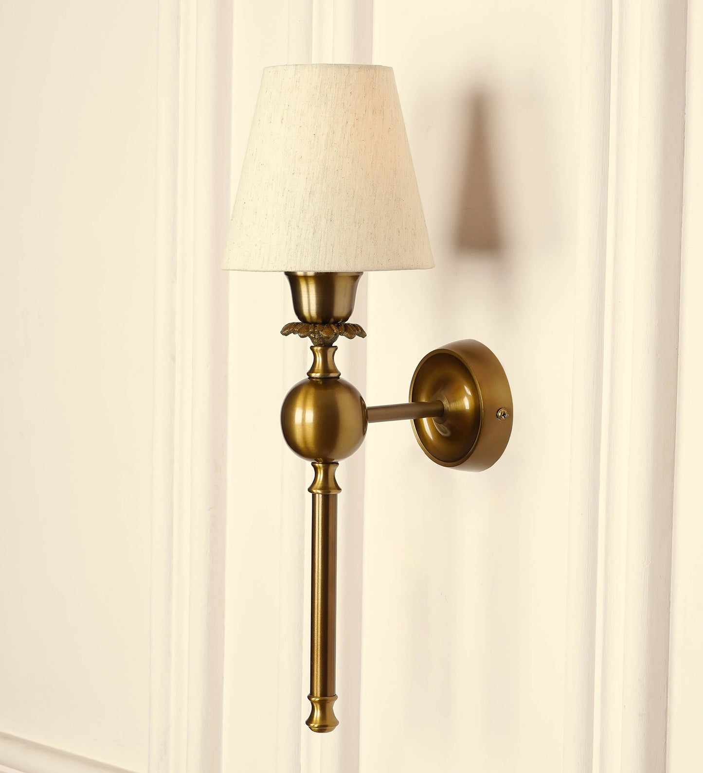 Ball Wall Lamp with Off White Fabric Shade
