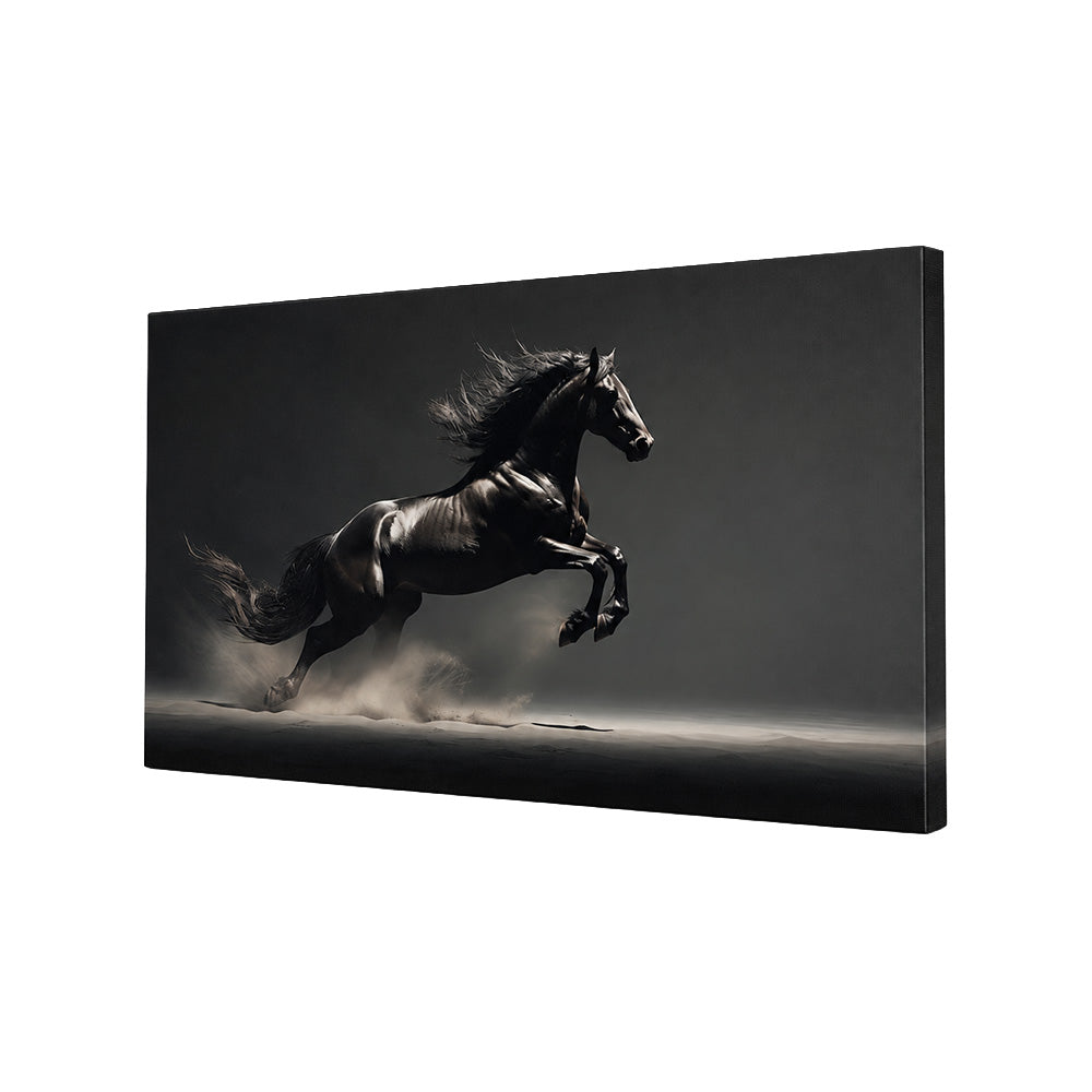 Black Running Horse Wall Painting | Canvas Wall Art for Living Room, Bedroom & Office