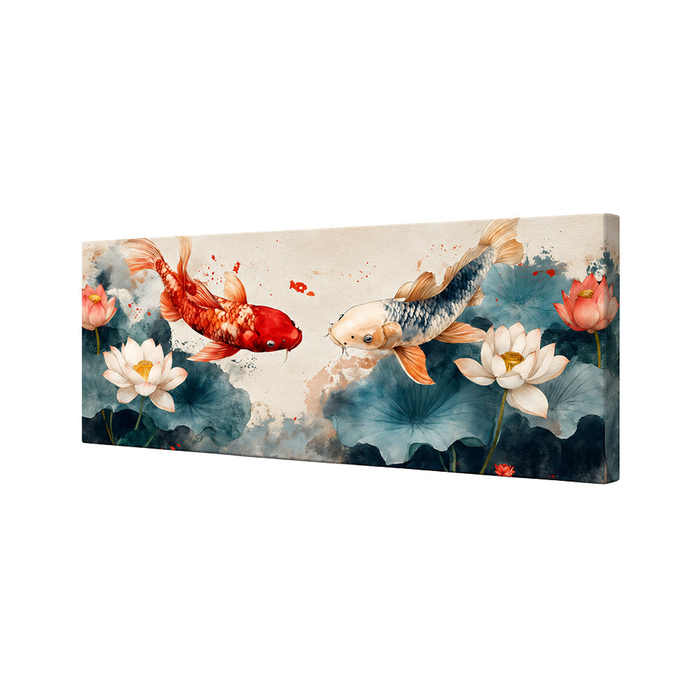 Koi Fish Panorama Wall Painting | Canvas Wall Art for Living Room, Bedroom & Office