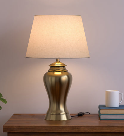 Antique Gold Brass Table Lamp (23") – Off-White 14" Shade