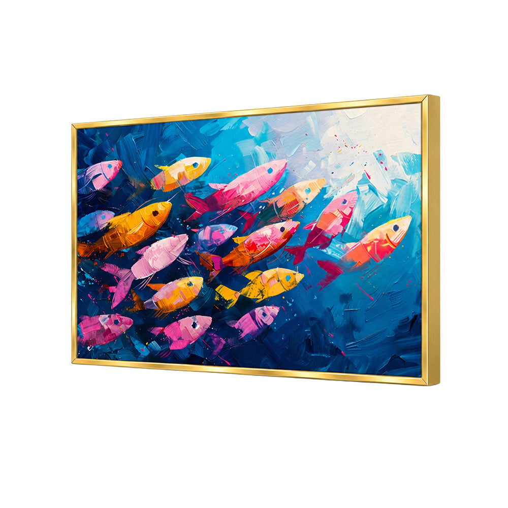 Colorful Fish School Wall Painting | Canvas Wall Art for Living Room, Bedroom & Office