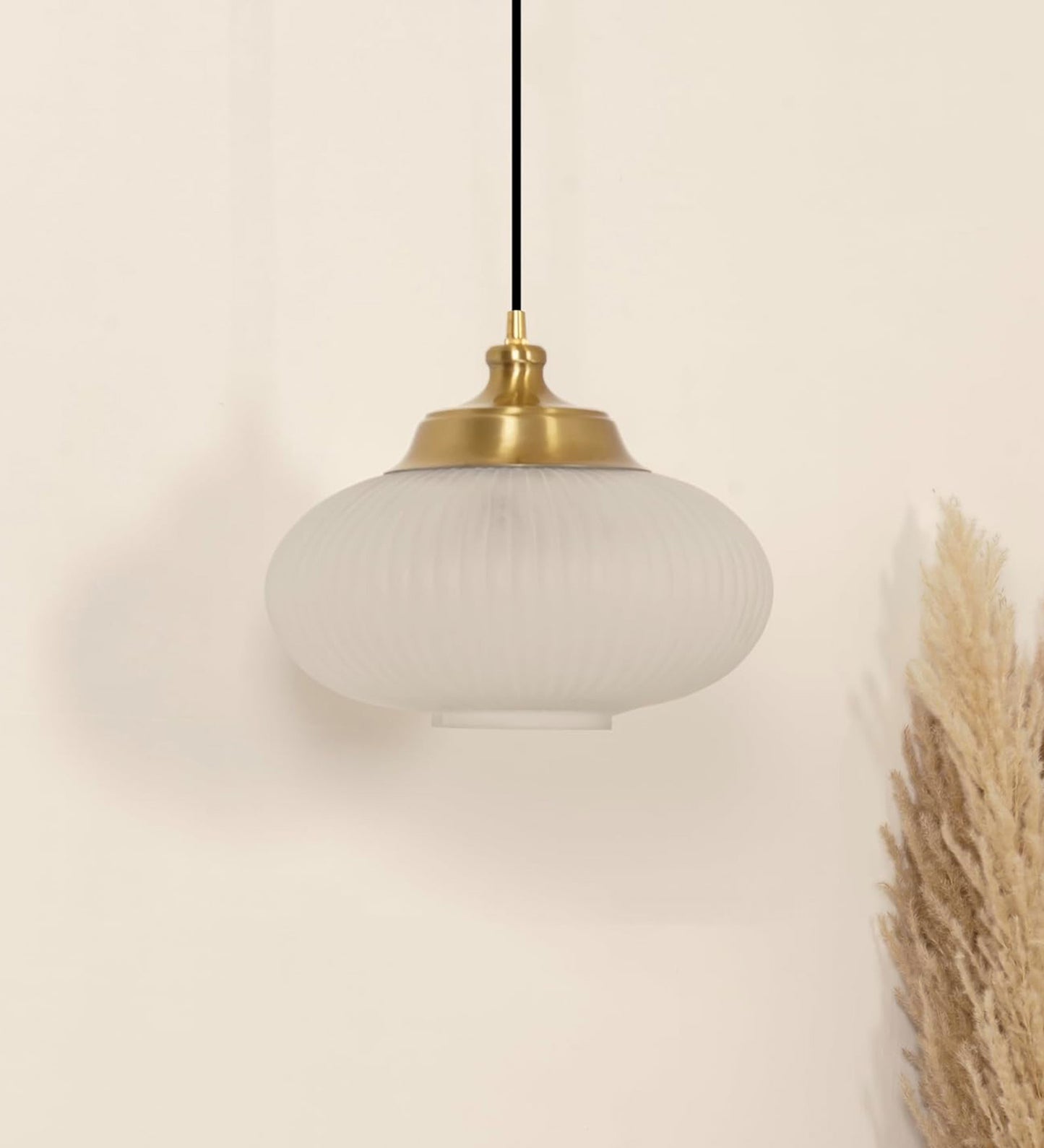 Ribbed Melon Frosted Glass Pendant