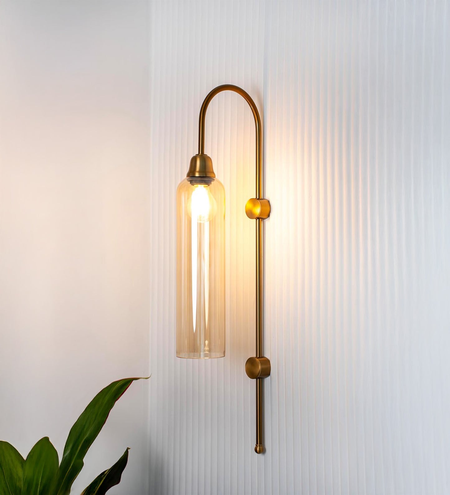Modern Wall Lamp Antique Brass with Golden Glass