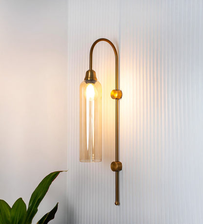 Modern Wall Lamp Antique Brass with Golden Glass