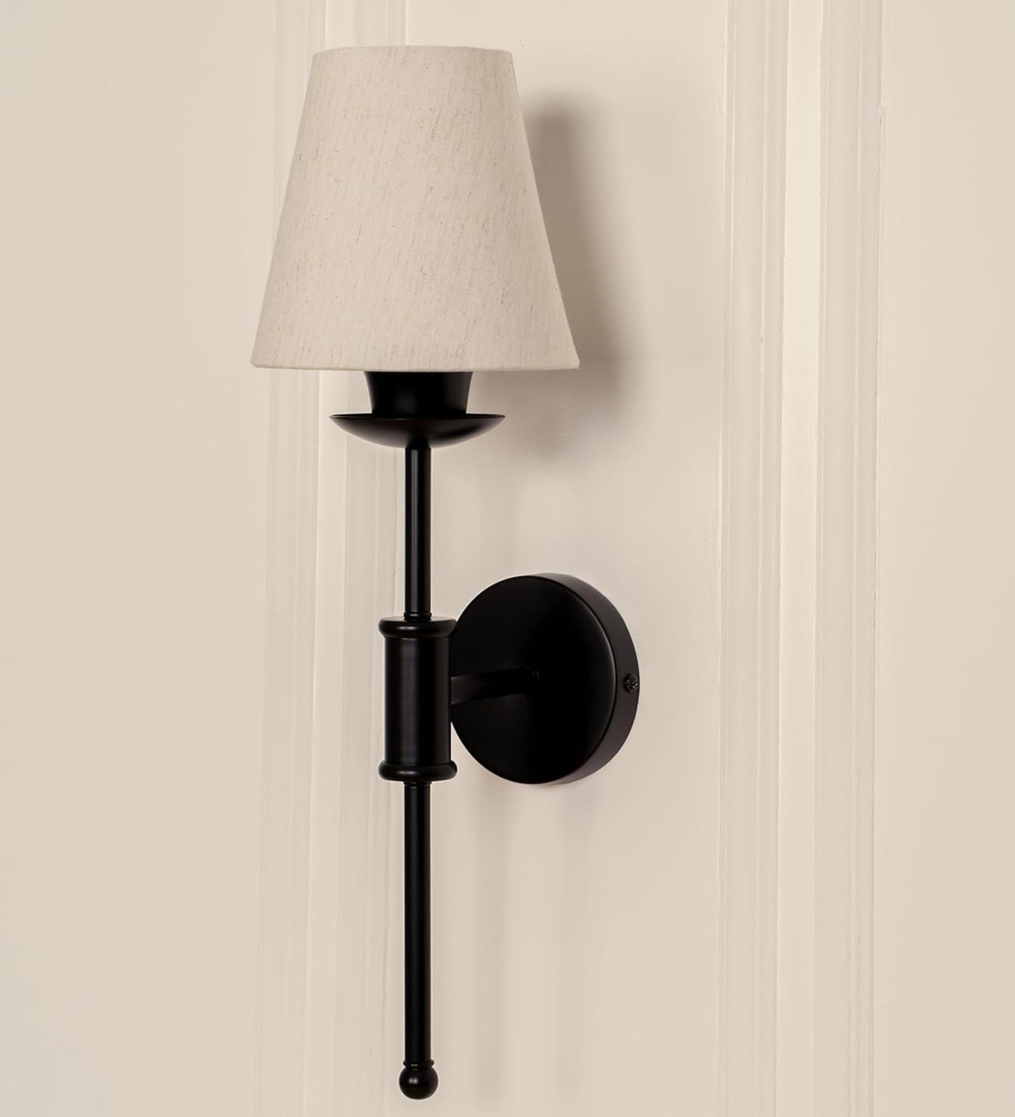 Black Spacer Wall Lamp with Off White Fabric Shade