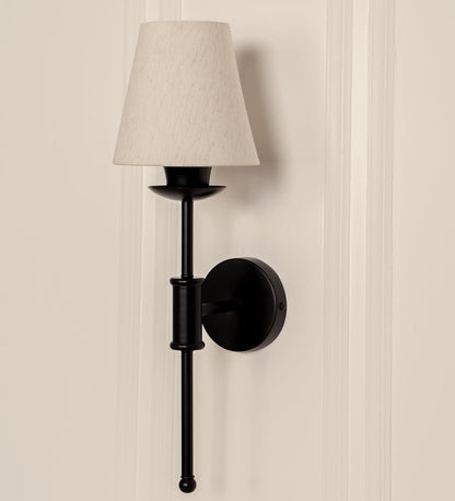 Black Spacer Wall Lamp with Off White Fabric Shade