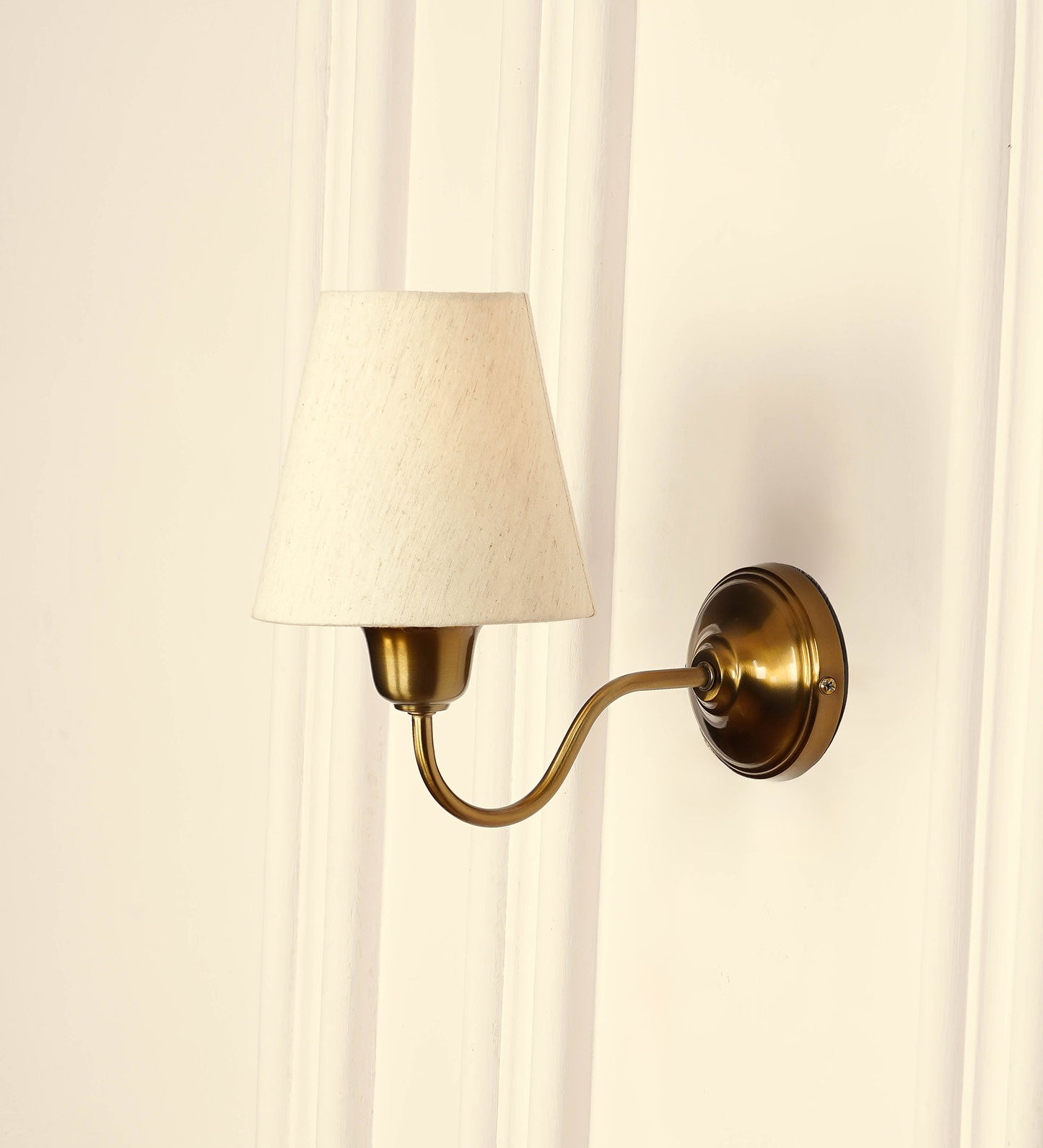 Curved Wall Lamp with Off White Fabric Shade