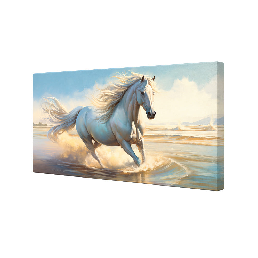 White Running Horse Wall Painting | Canvas Wall Art for Living Room, Bedroom & Office