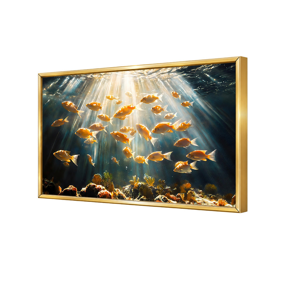 Underwater Fish School Wall Painting | Canvas Wall Art for Living Room, Bedroom & Office