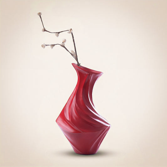 SculptWave Ruby Red Aluminum Decorative Vase – Modern Sculptural Accent