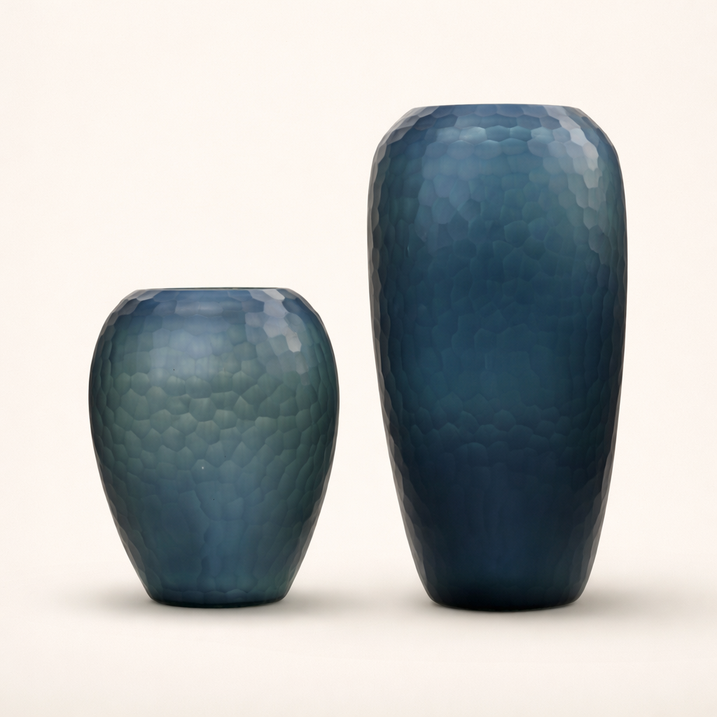 Teal Ocean Hammered Glass Vase Set of 2 – Modern Tabletop Vases