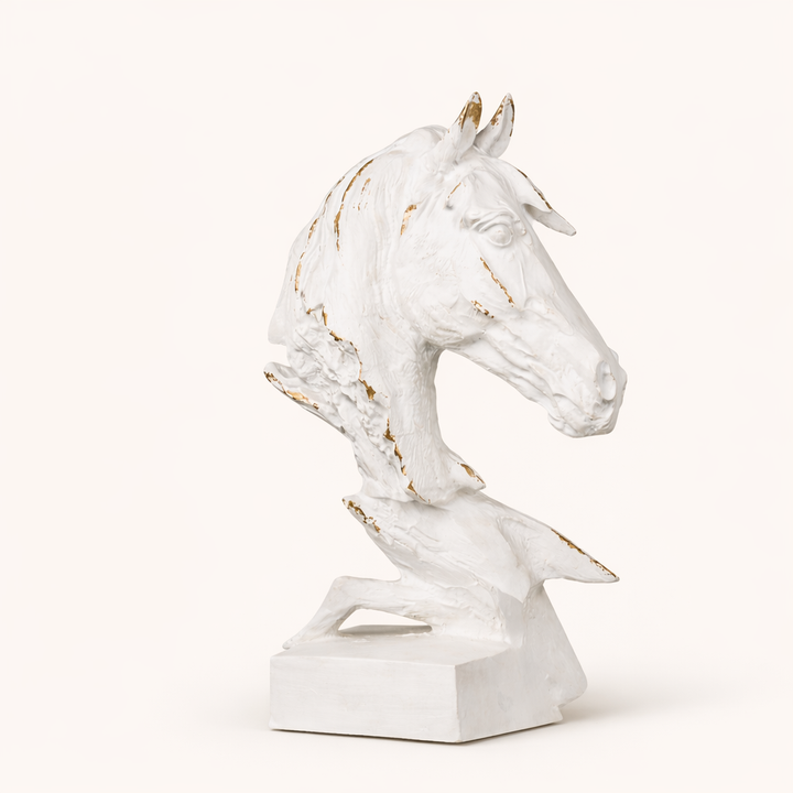 Noir Stallion White Horse Head Sculpture – Modern Aluminum Tabletop Art Décor
