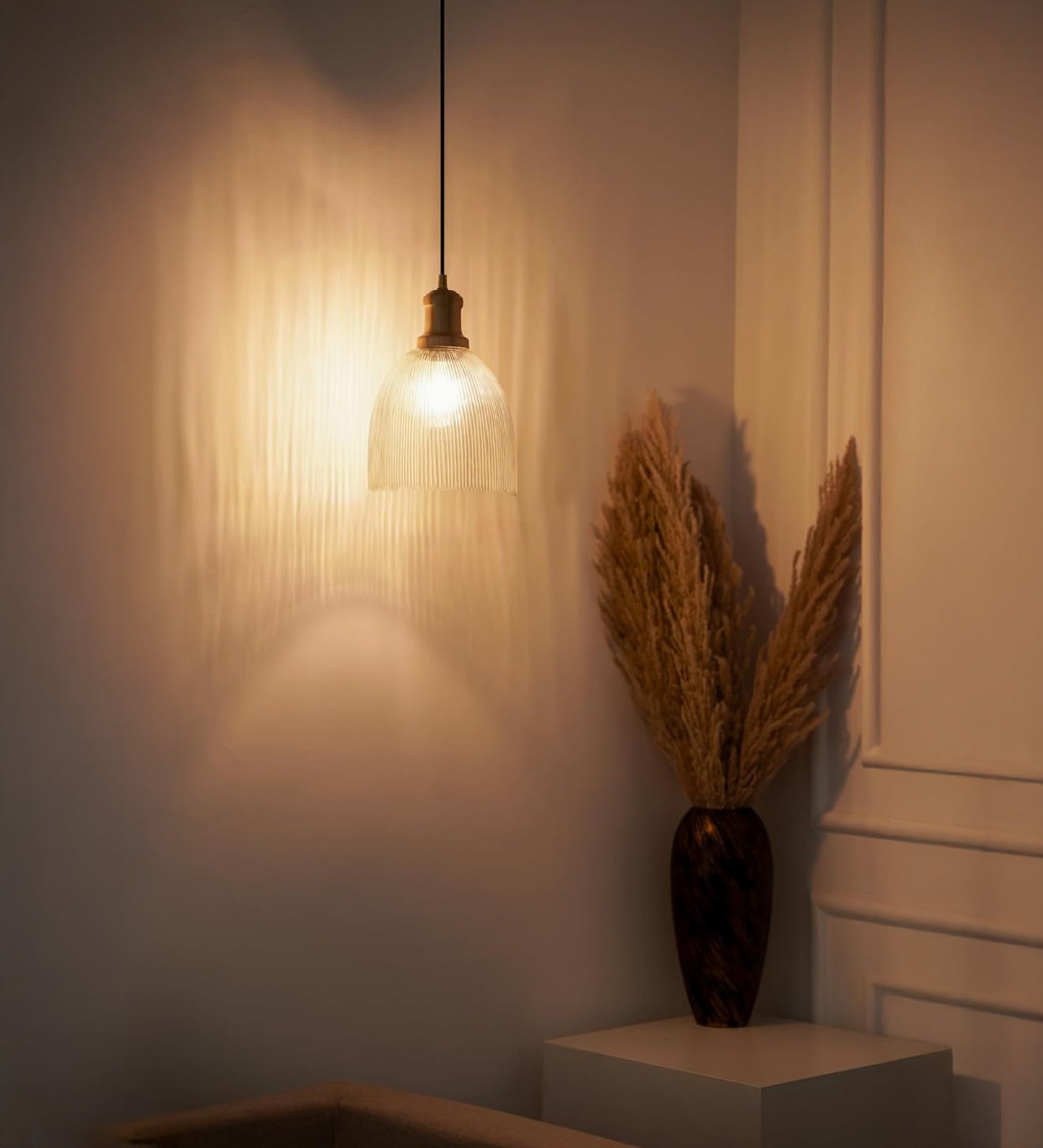 Grooved Transparent Glass Pendant