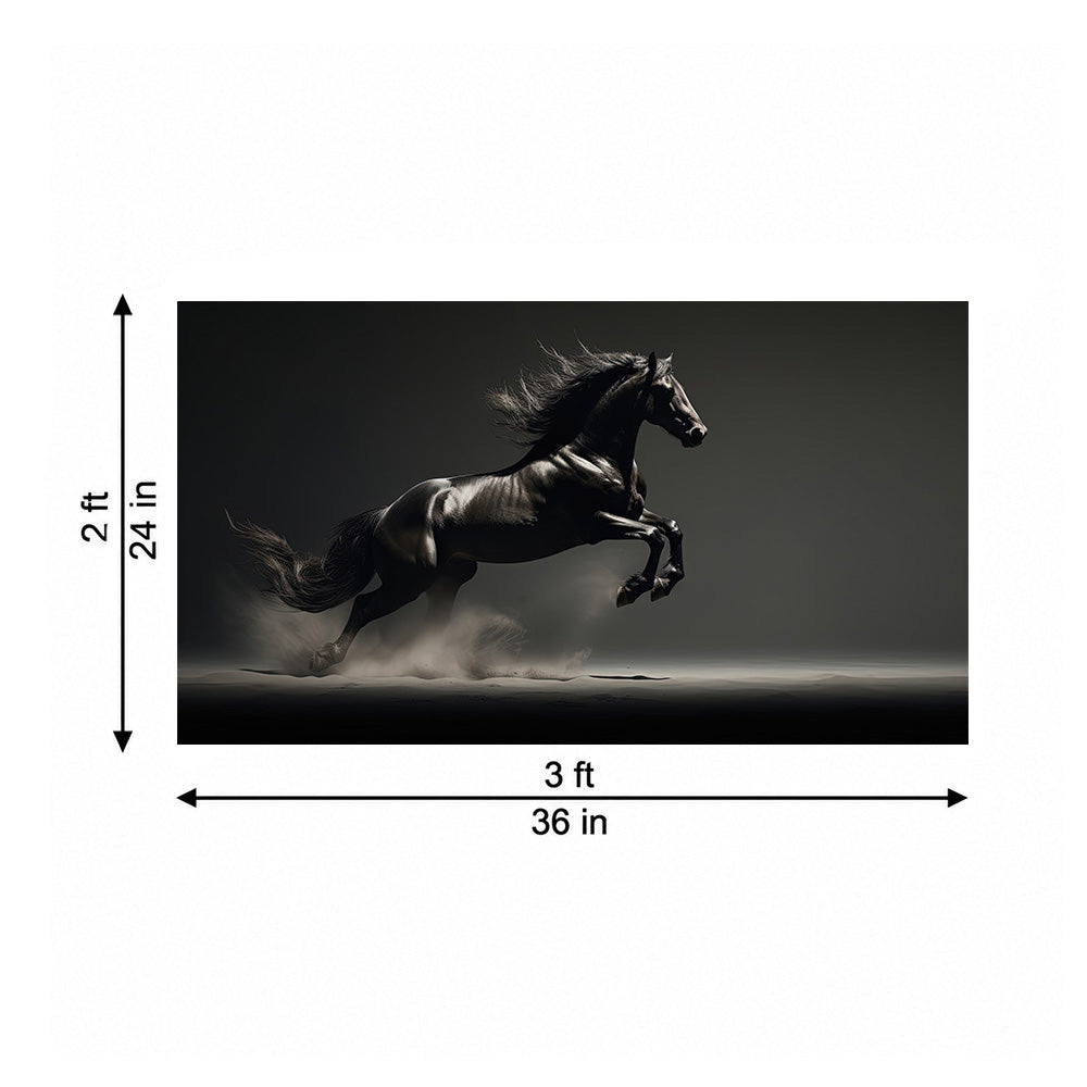 Black Running Horse Wall Painting | Canvas Wall Art for Living Room, Bedroom & Office