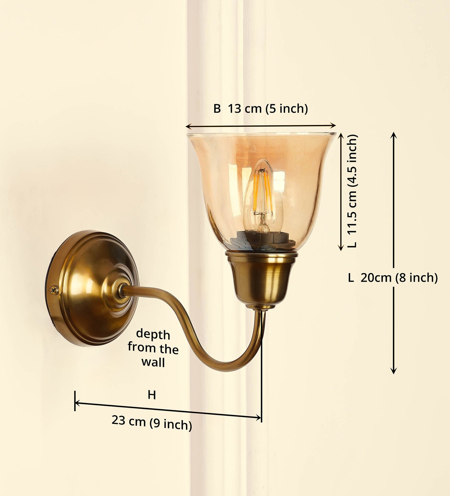 Curved Wall Lamp with Golden Luster Cup Glass