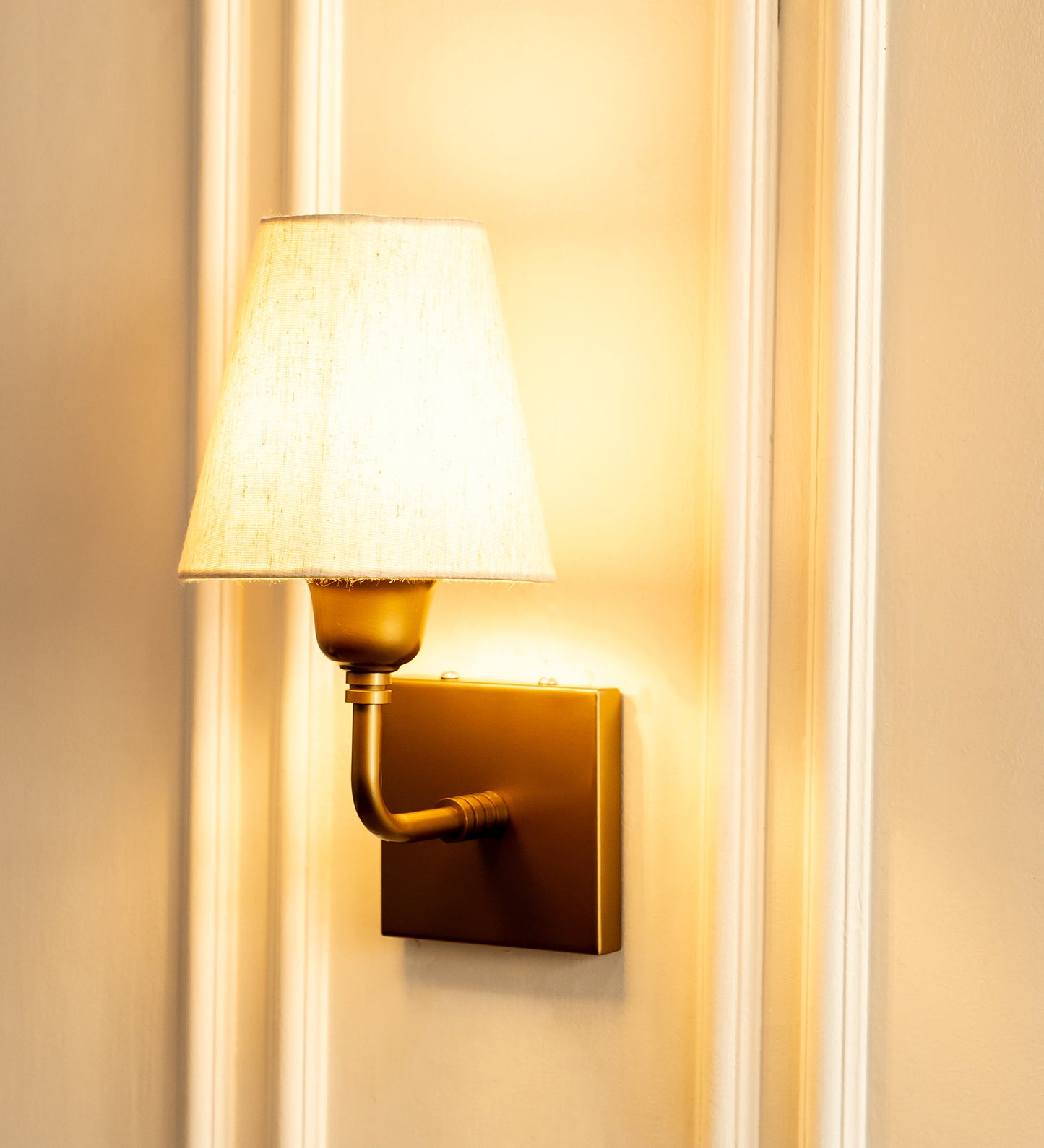 Elbow Wall Lamp with Off White Fabric Shade