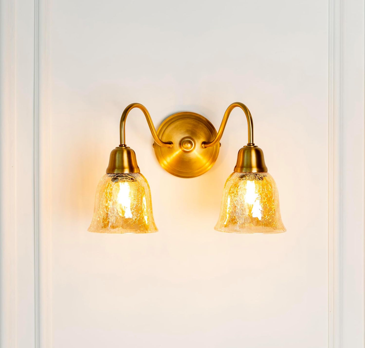 Double Curved Wall Lamp with Crackled Cup Glass