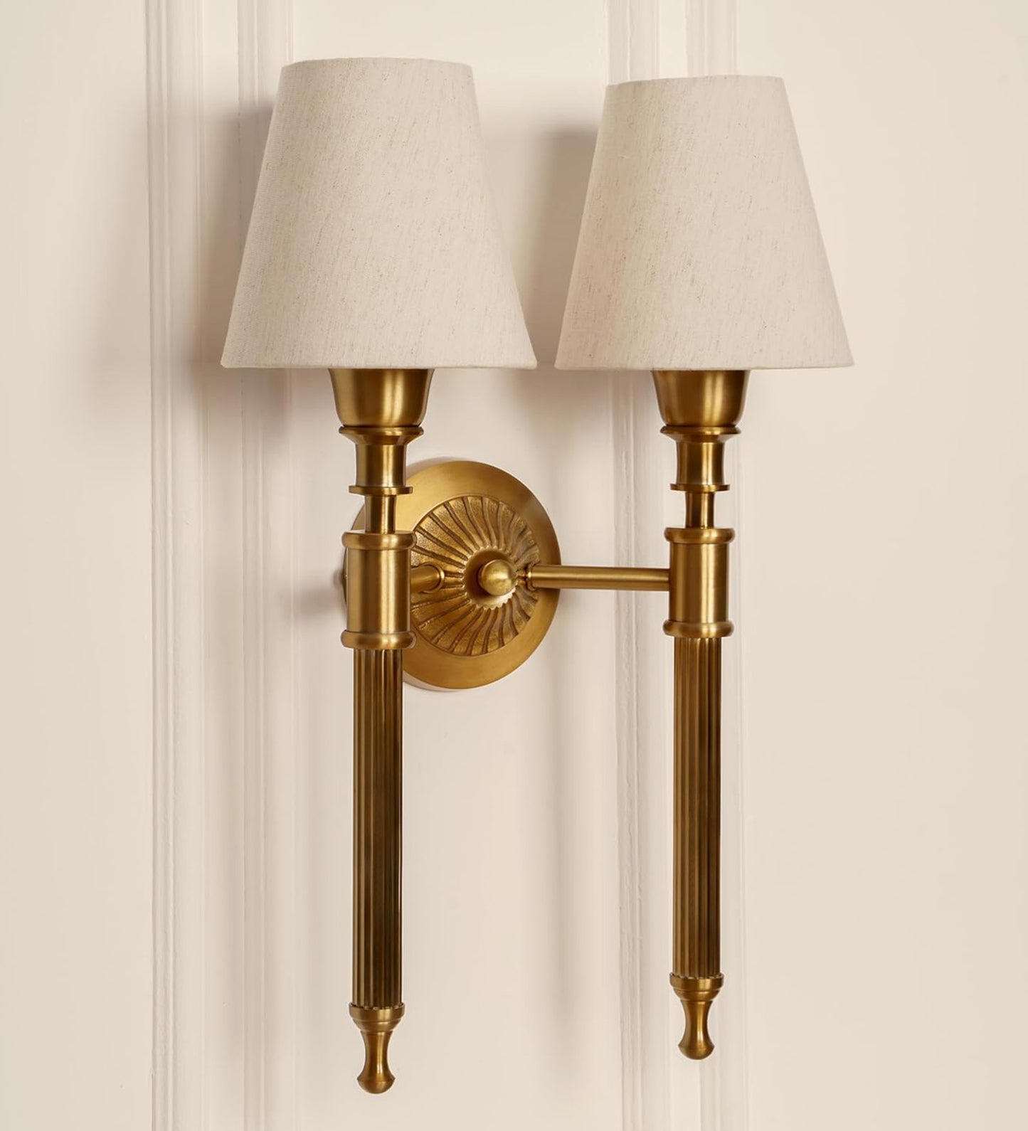 Double Corrugated Wall Lamp with Off White Shade