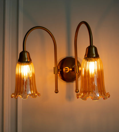 Double Hockey Wall Lamp with Fluted Flower Glass