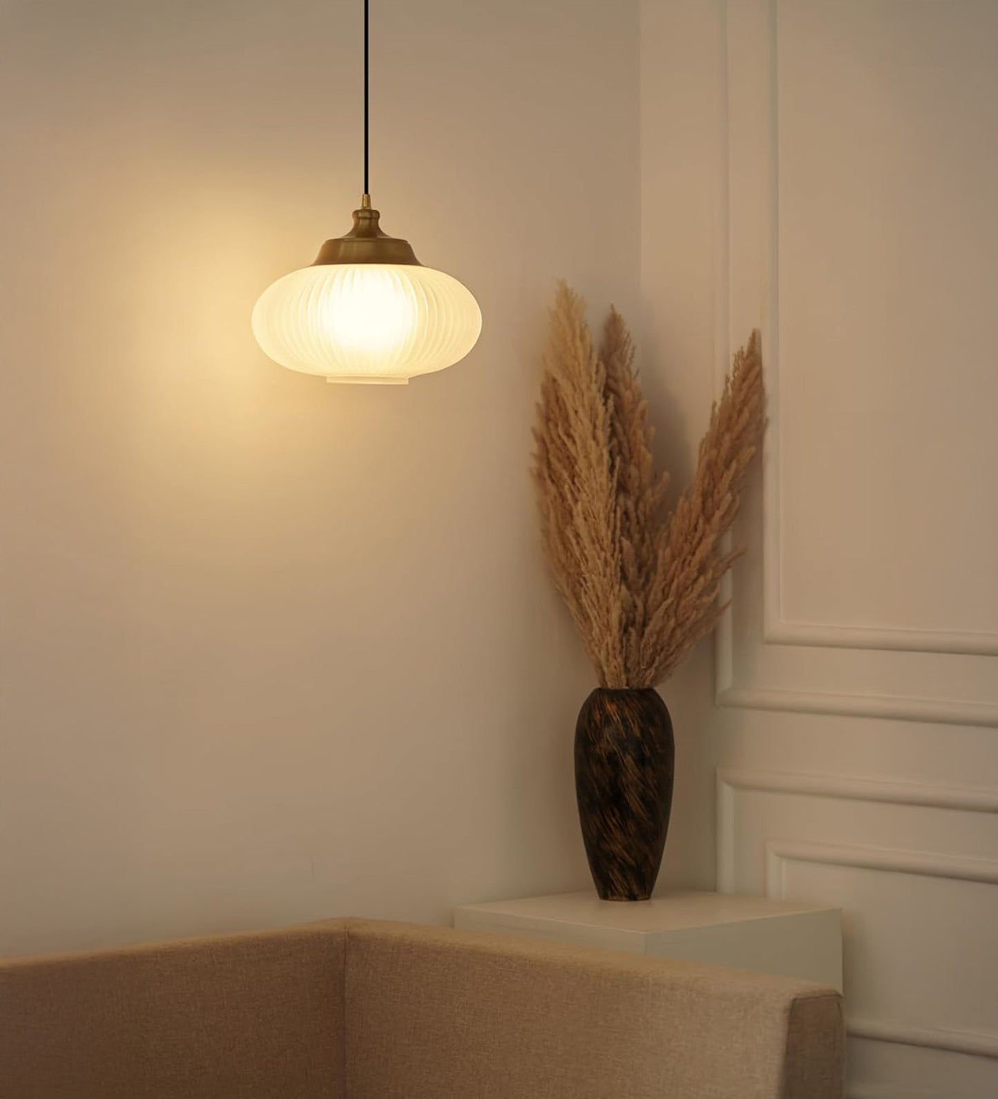 Ribbed Melon Frosted Glass Pendant