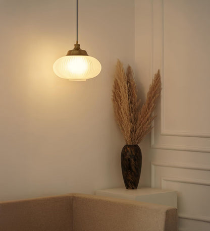 Ribbed Melon Frosted Glass Pendant