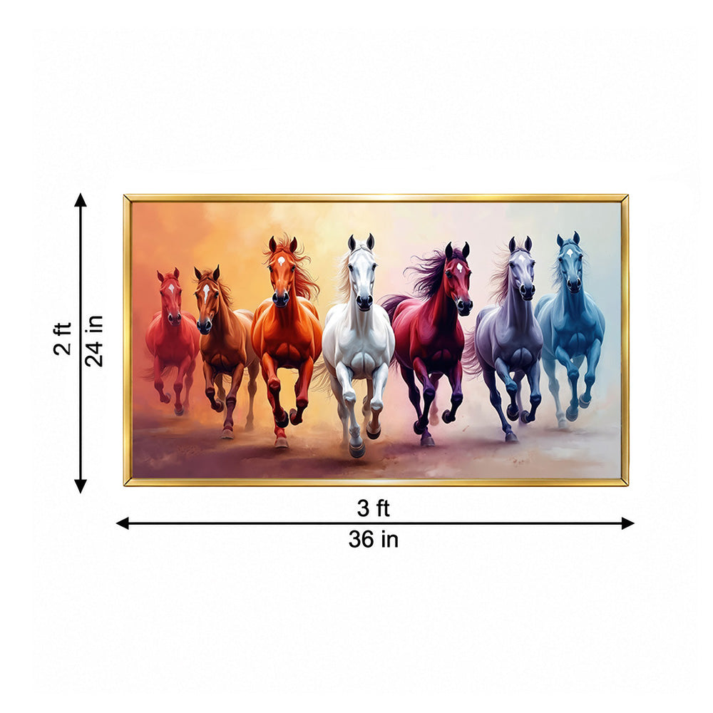 Colorful Seven Horses Wall Painting | Canvas Wall Art for Living Room, Bedroom & Office
