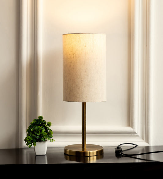Antique Brass Table Lamp (19") – Off-White Cylinder Shade