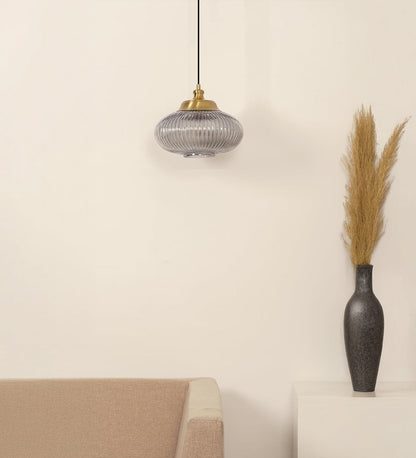 Ribbed Melon Grey Luster Glass Pendant