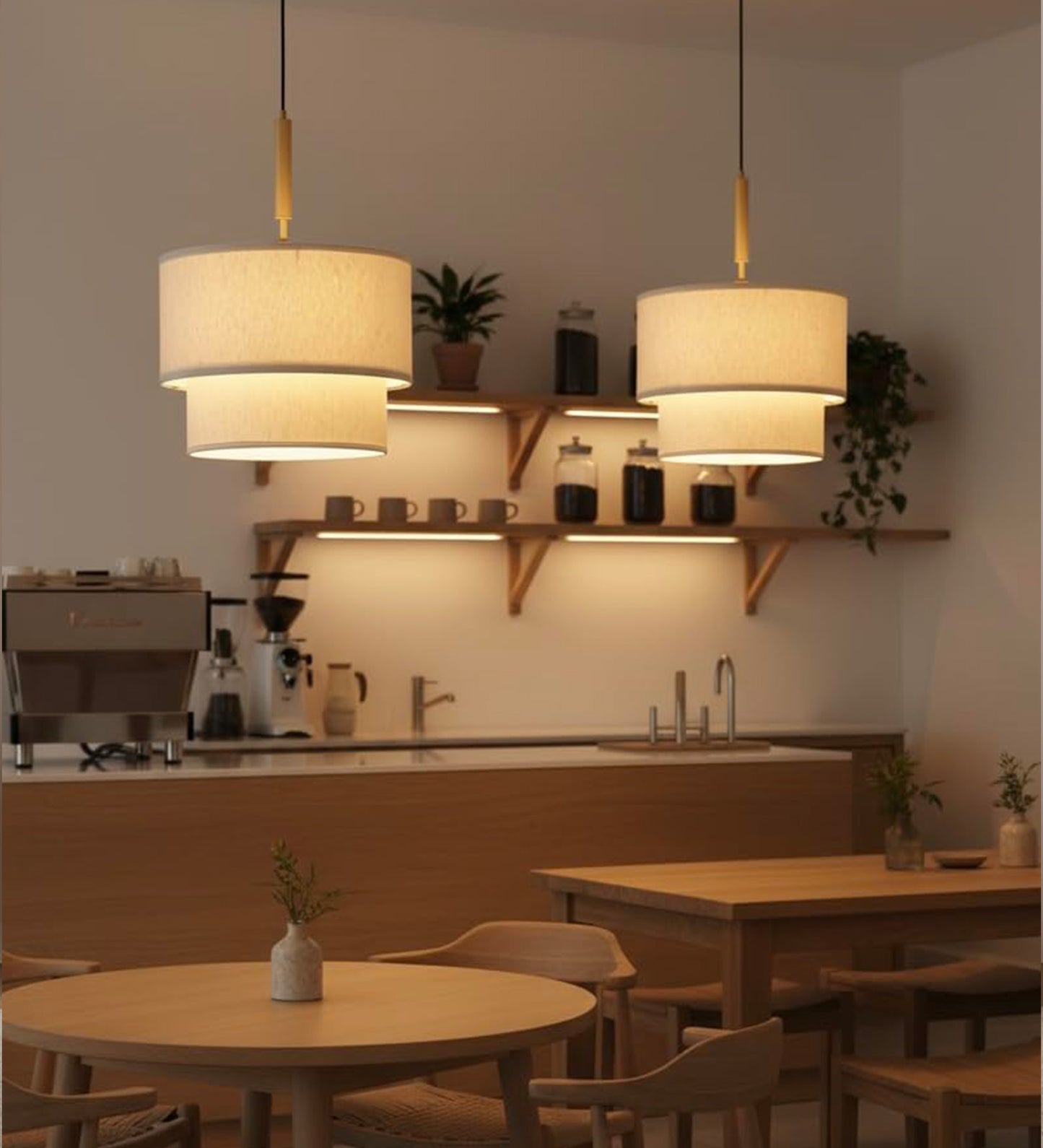 Double Decker Pendant with Off White Shade