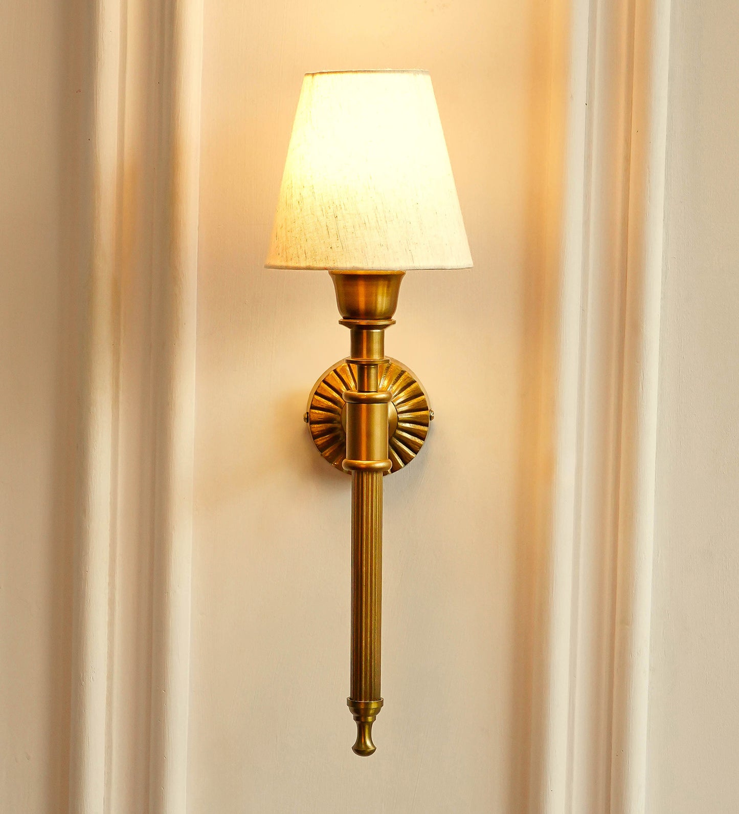 Corrugated Wall Lamp with Off White Fabric Shade
