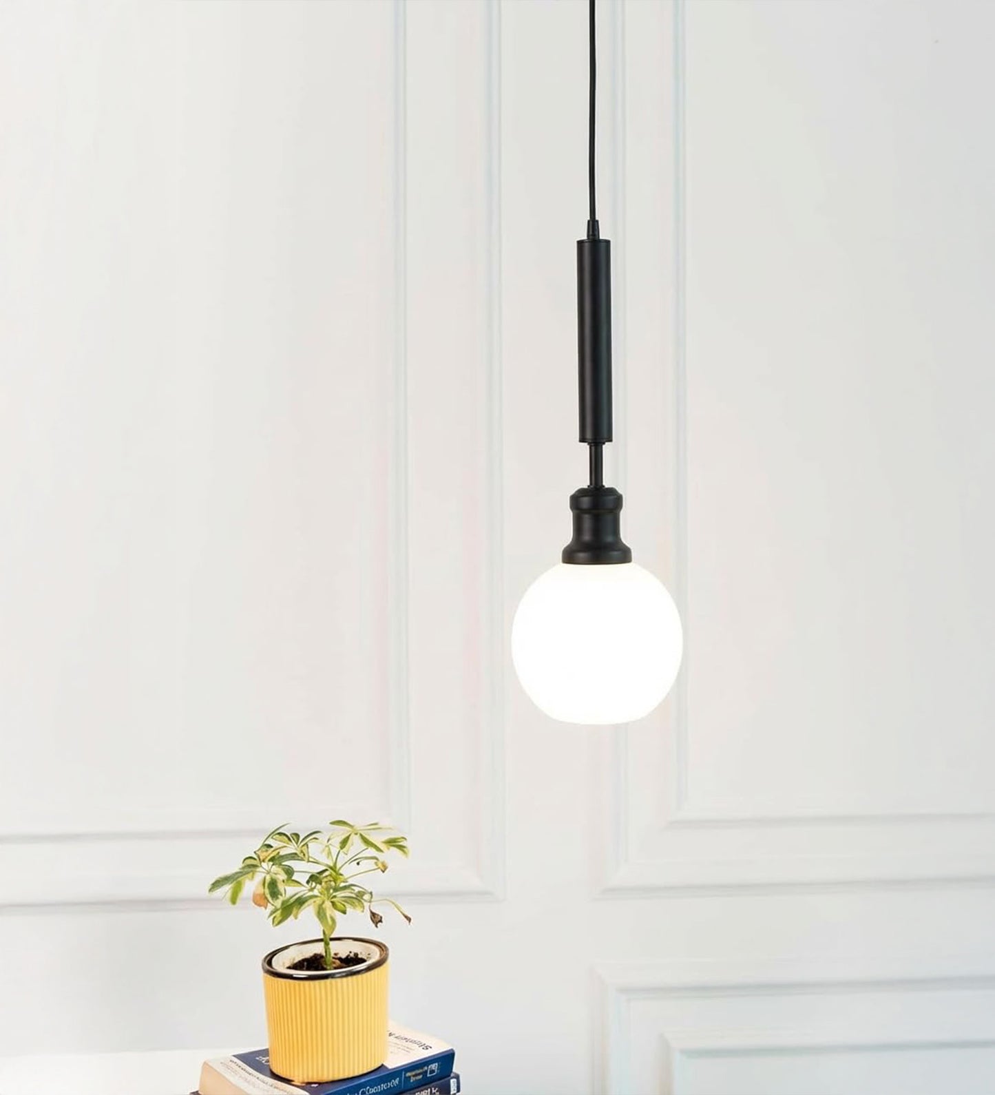 Black Globe Pendant with Frosted White Glass