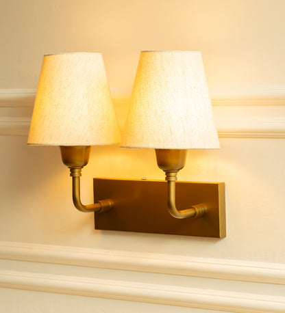 Double Elbow Wall Lamp with Off White Fabric Shade