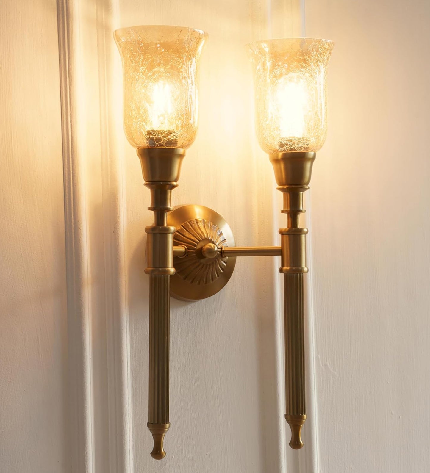 Double Corrugated Wall Lamp with Crackled Glass